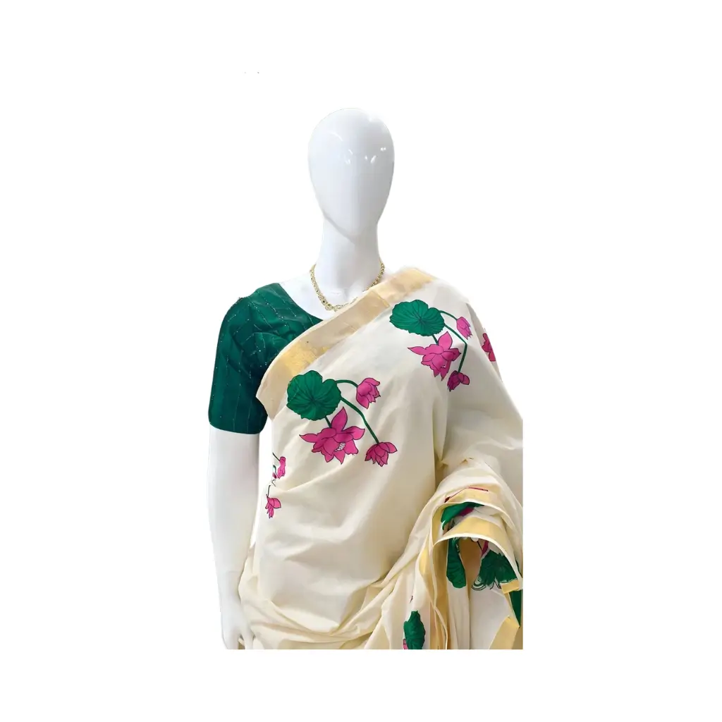 Cotton Lotus floral print saree Exclusive