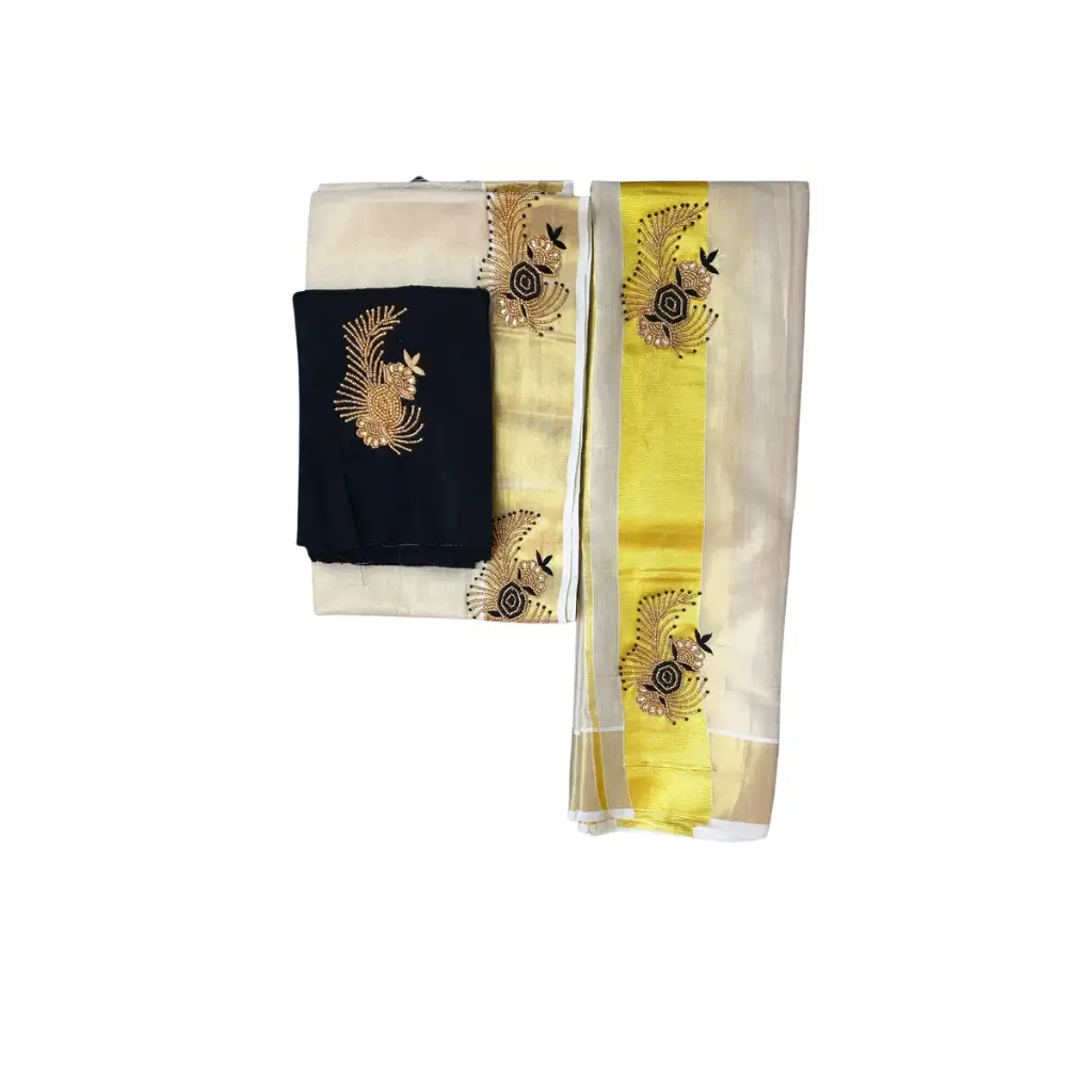 Pure cotton Coin butta color emboss Set saree with blouse