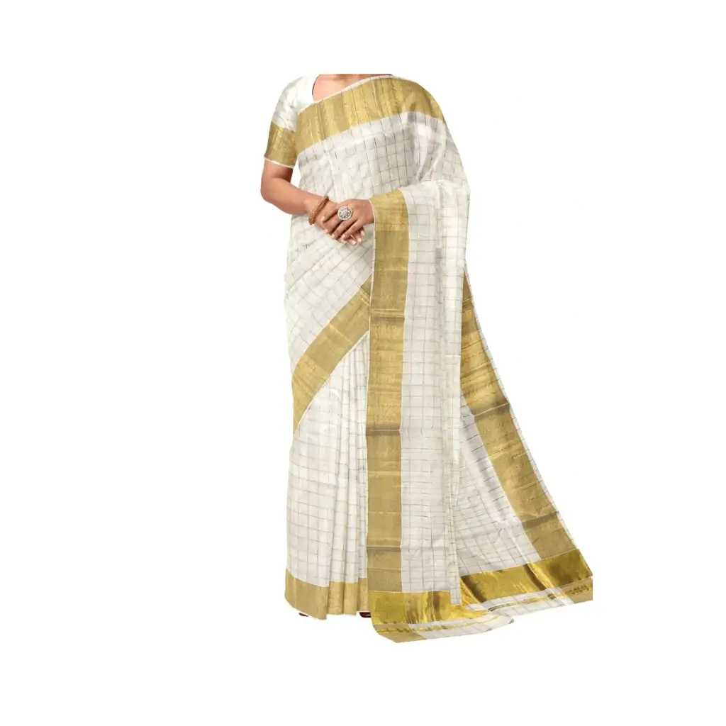 Check Cotton Kerala Saree with blouse