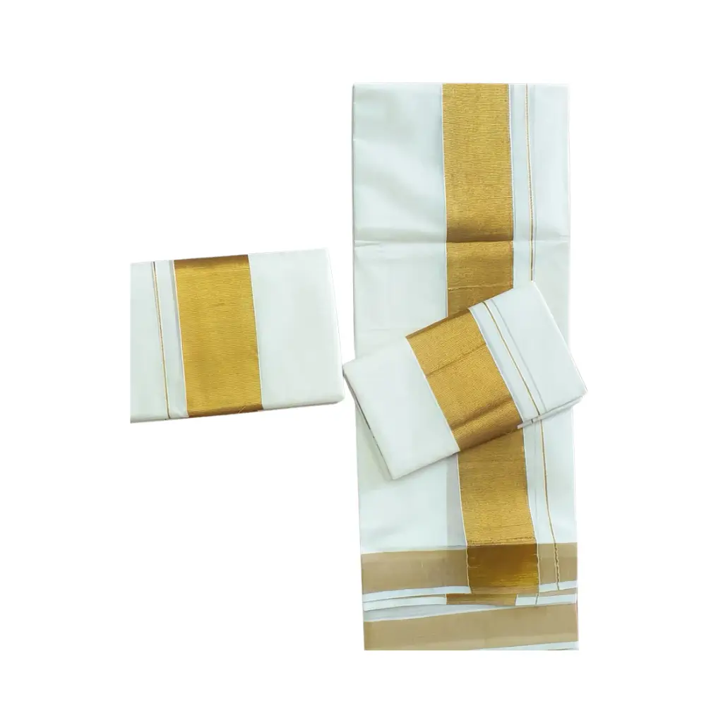 Kuthampully Cotton Kasavu Set Mundu 3 inch border extra length