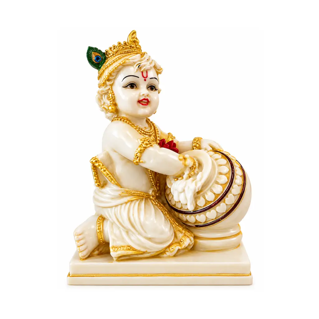 CRAFT TARA HANDCRAFTED POLYRESIN LITTLE BAL KRISHNA STEALING BUTTER IDOL WITH GOLDEN DETAILING
