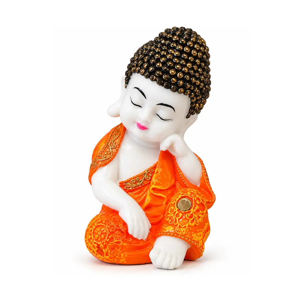 CRAFT TARA HANDCRAFTED POLYRESIN THINKING BABY MONK BUDDHA IDOL | RESTING ON KNEE