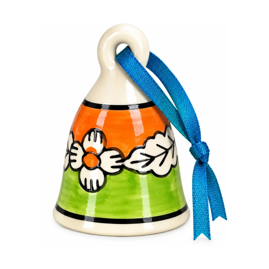 CRAFT TARA ARTISANAL HAND PAINTED POTTERY HANGING BELL WITH FLORAL & LEAF DESIGN