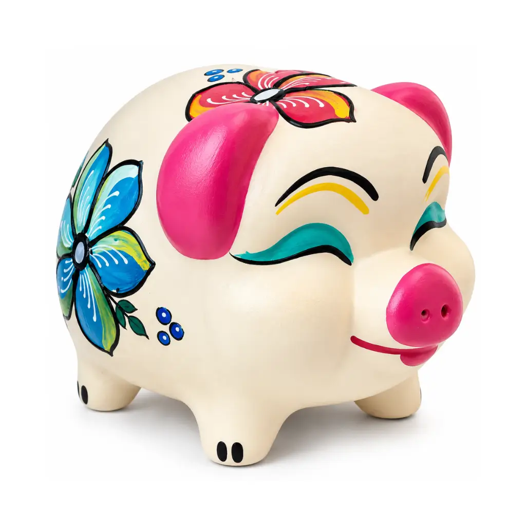 CRAFT TARA FLORAL TERRACOTTA PIGGY BANK WITH REUSABLE BOTTOM STOPPER