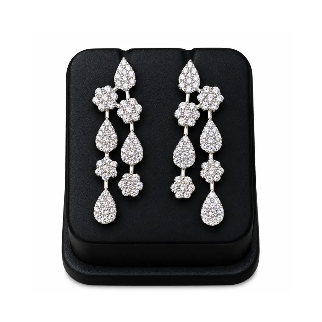 SARRK SILVER FLORAL TEARDROP DANGLE EARRINGS