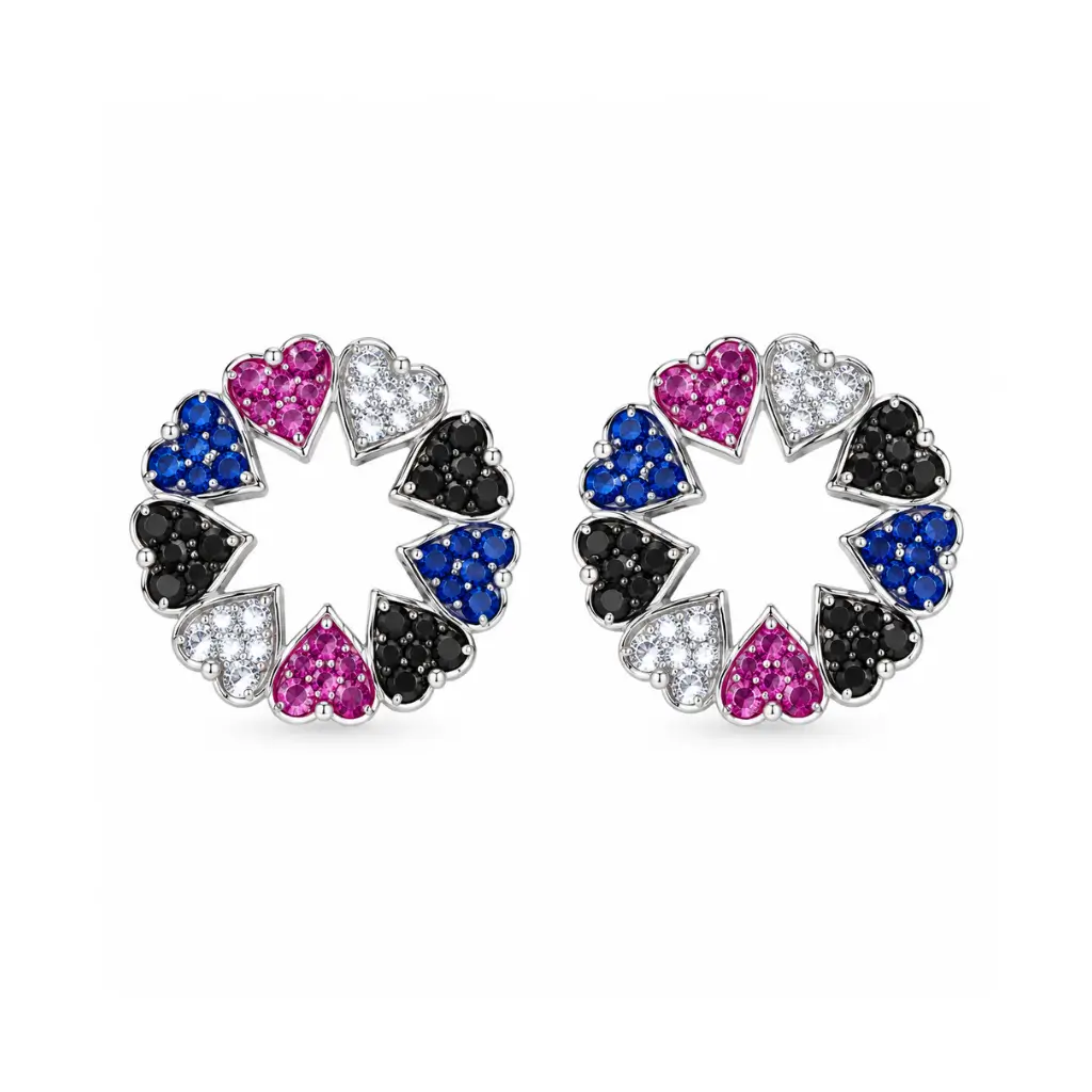 SARRK JEWELS SILVER MULTICOLOR HEART STUDS