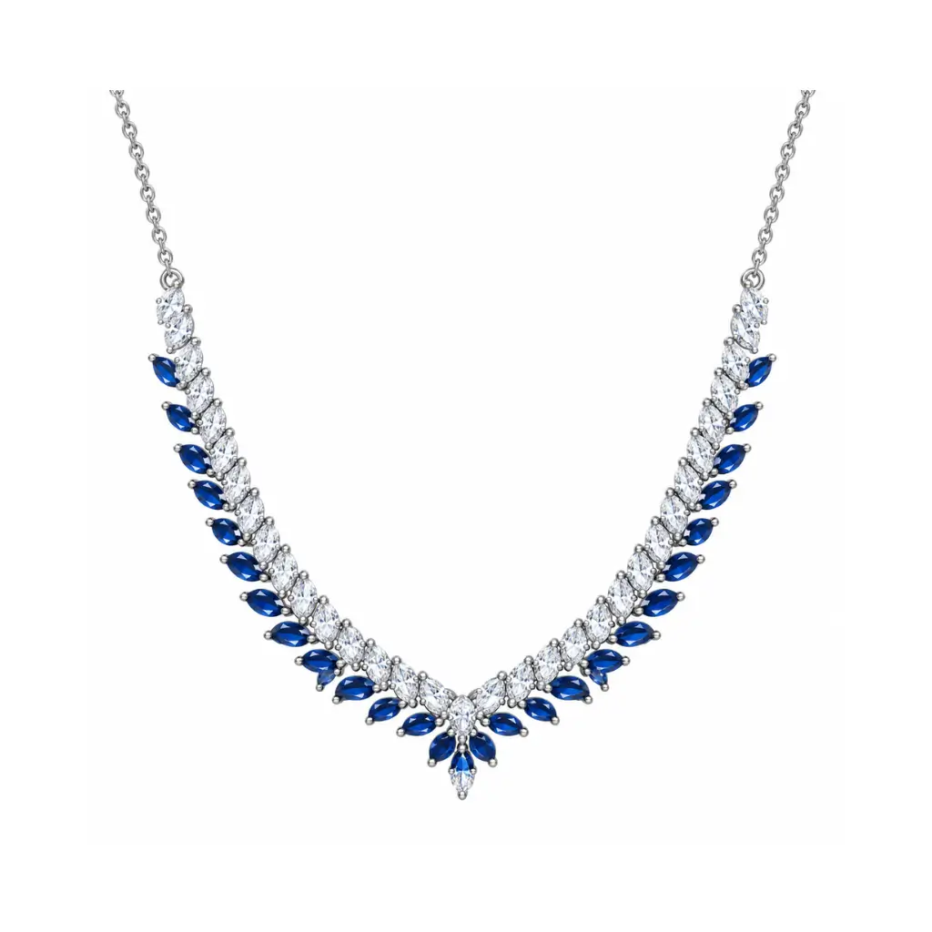 SAARK JEWELS SILVER BLUE LEAF VINE NECKLACE