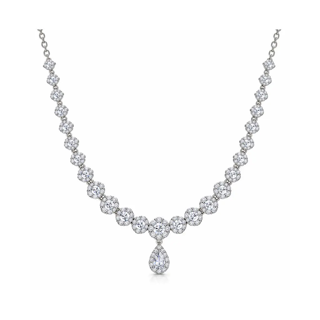 SAARK JEWELS SILVER CLUSTER TEARDROP NECKLACE
