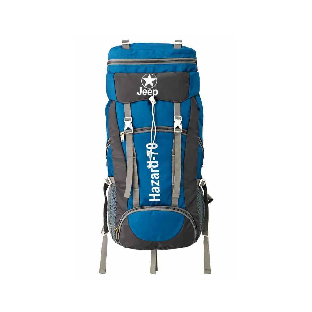 POOJA BAGS JEEP HAZARD-IO HIKING & TREKKING BACKPACK | BLUE & GREY | 70 L