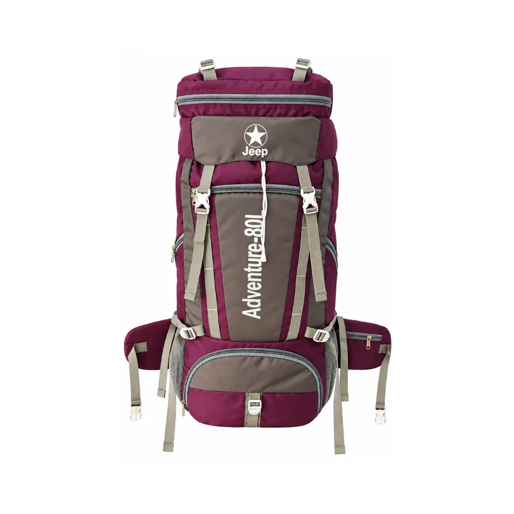 POOJA BAGS JEEP ADVENTURE 80L HIKING & TREKKING BACKPACK | MAROON & GREY