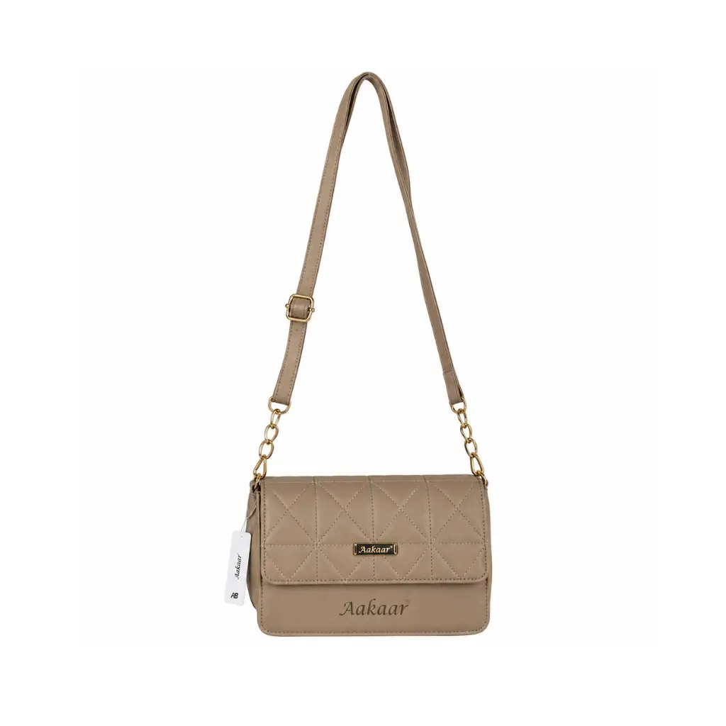 POOJA BAGS AAKAAR QUILTED CROSSBODY SHOULDER BAG | BEIGE | CASUAL & DAILY USE