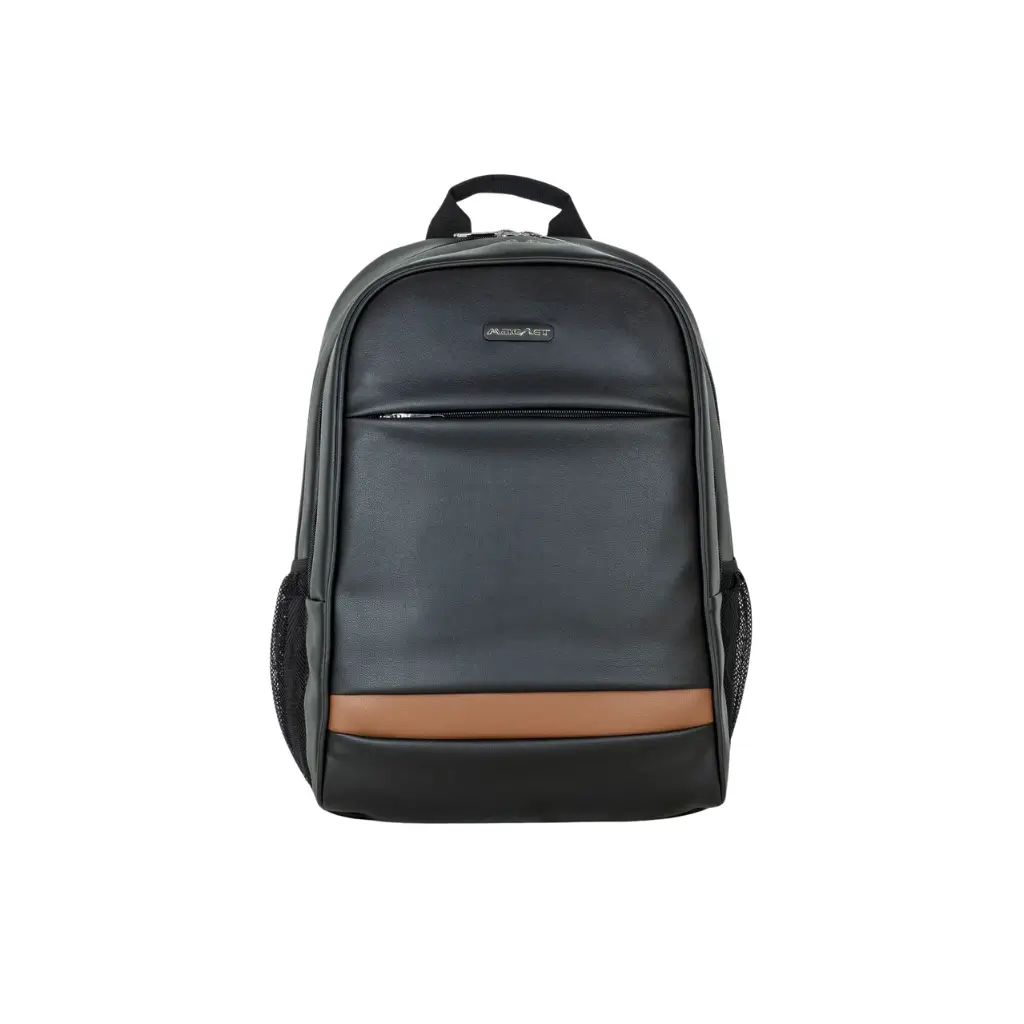 MAGNET ORBIT SYN 15.6 INCH SYNTHETIC LEATHER LAPTOP BACKPACK WITH RAIN COVER BLACK AND TAN
