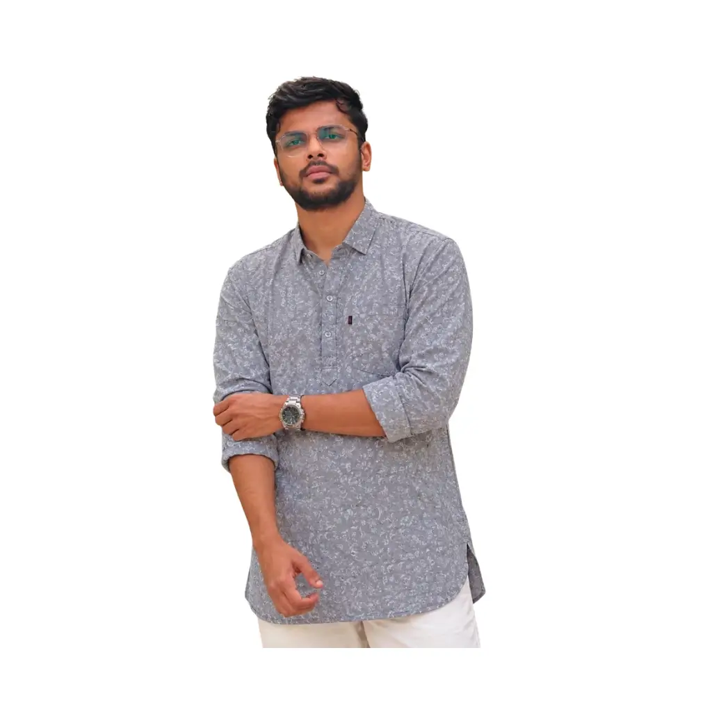KUTHAMPULLY URBAN SLATE PRINTED SHORT KURTA | CONTEMPORARY INDO-WESTERN FUSION