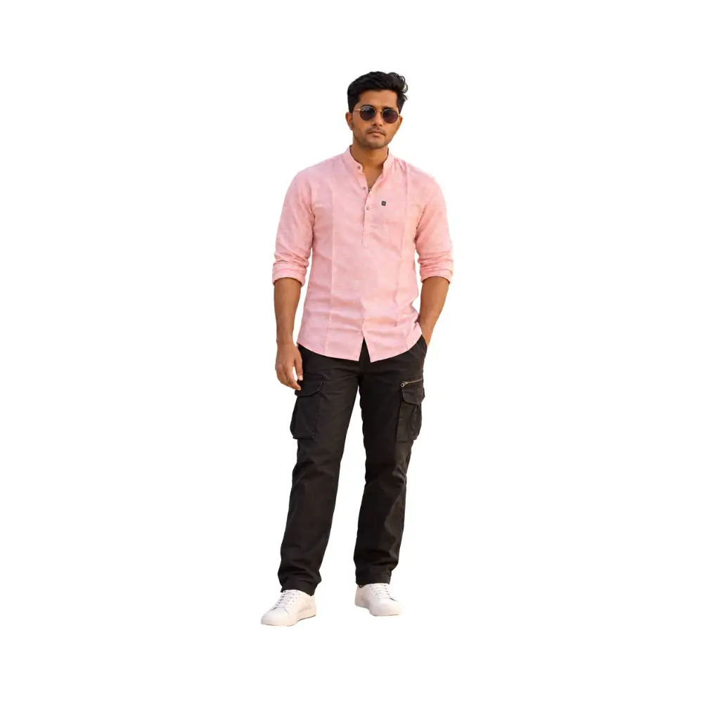 KUTHAMPULLY MEN'S SHORT KURTHA COTTON IN CHINESE COLLOR