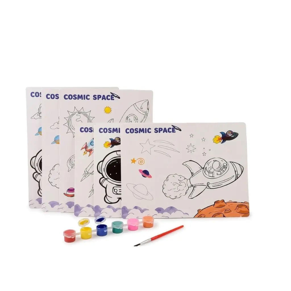 GENERIC KIDS’ SPACE THEMED PAINTING & COLOURING KIT WITH PAINTS AND BRUSH