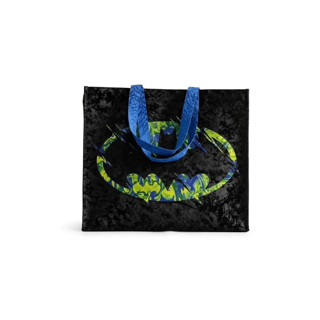 GENERIC BLACK BATMAN PRINT MULTIPURPOSE TOTE BAG WITH BLUE CARRY HANDLES