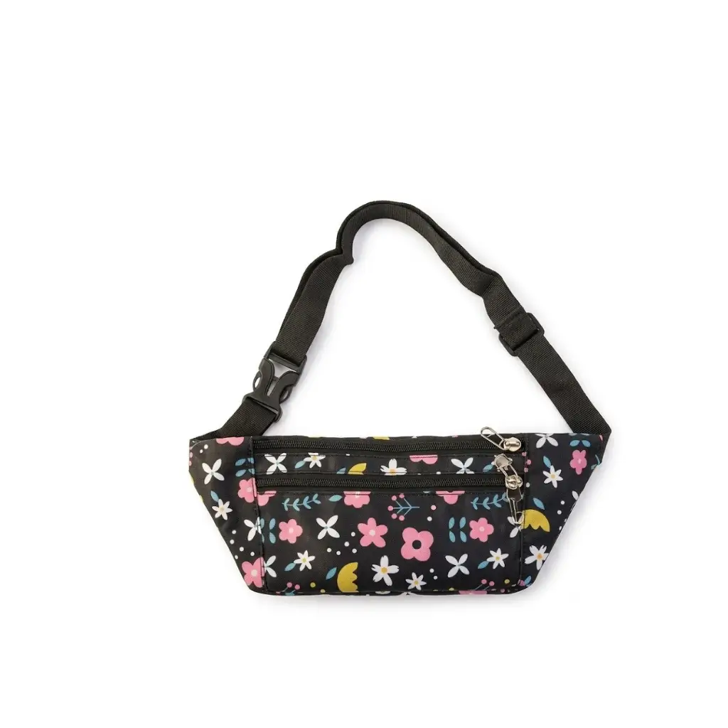 GENERIC FLORAL PRINT WAIST BAG WITH ADJUSTABLE STRAP | BLACK |1 PC