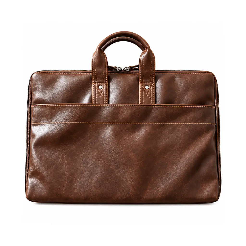 GENERIC BROWN LEATHER-LOOK LAPTOP BRIEFCASE BAG WITH ZIPPER & CARRY HANDLES