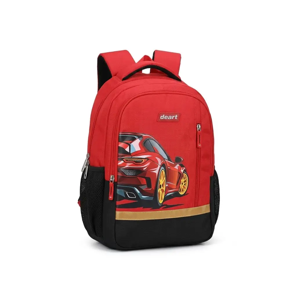 GENERIC KIDS’ RACING CAR PRINT SCHOOL BACKPACK | RED & BLACK |19 INCHES