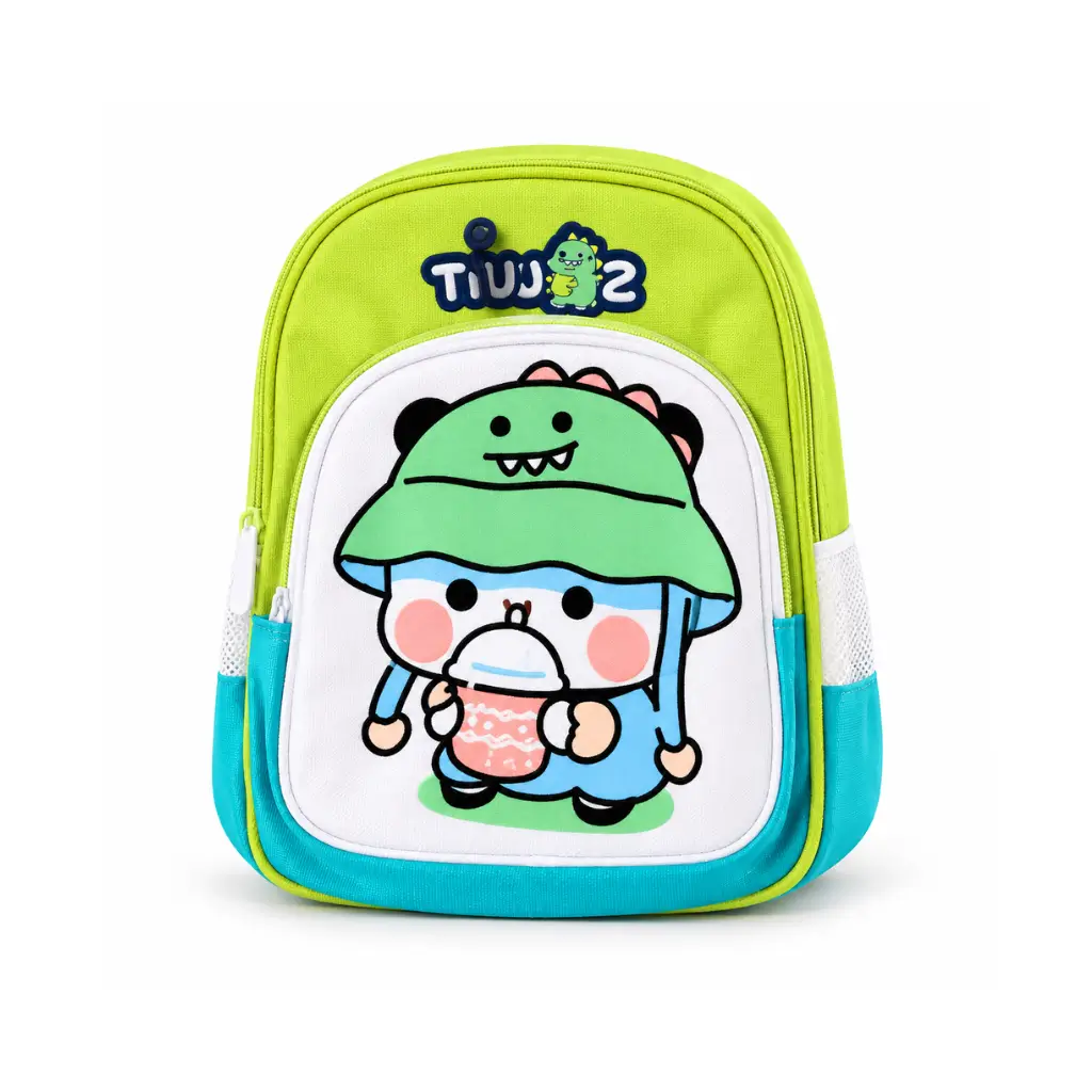 GENERIC KIDS’ CARTOON DINOSAUR PRINT SLING BACKPACK | LIME GREEN & TURQUOISE