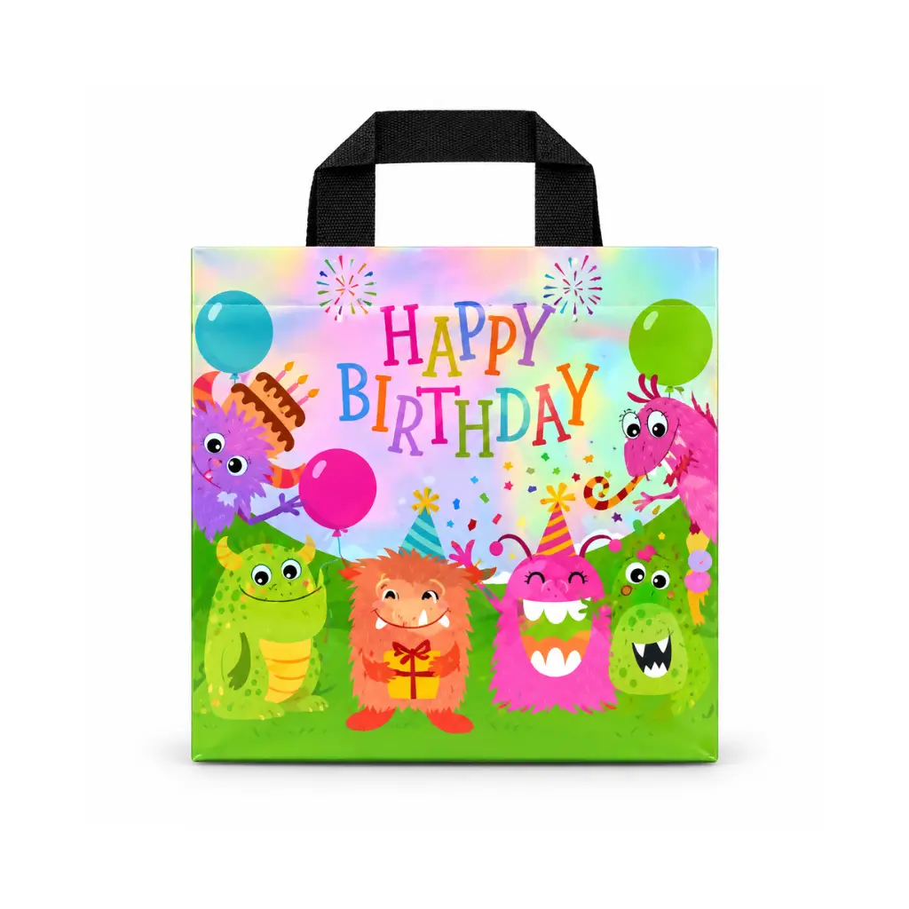 GENERIC 8961 HAPPY BIRTHDAY CARTOON MONSTER GIFT BAG WITH HANDLES | MULTICOLOUR 1 PIECE