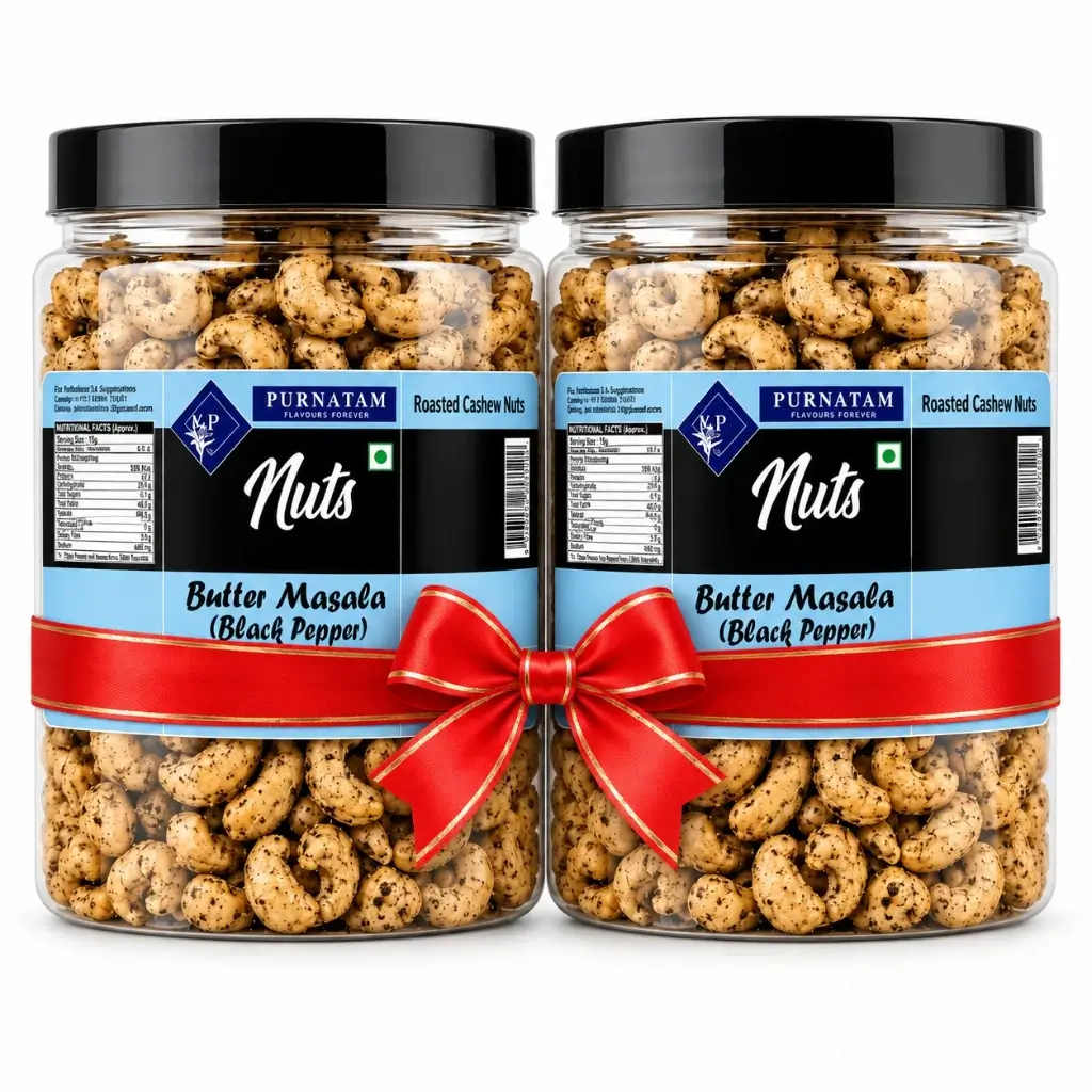 PURNATAM BUTTER MASALA BLACK PEPPER CASHEWS 250 GM PACK OF 2