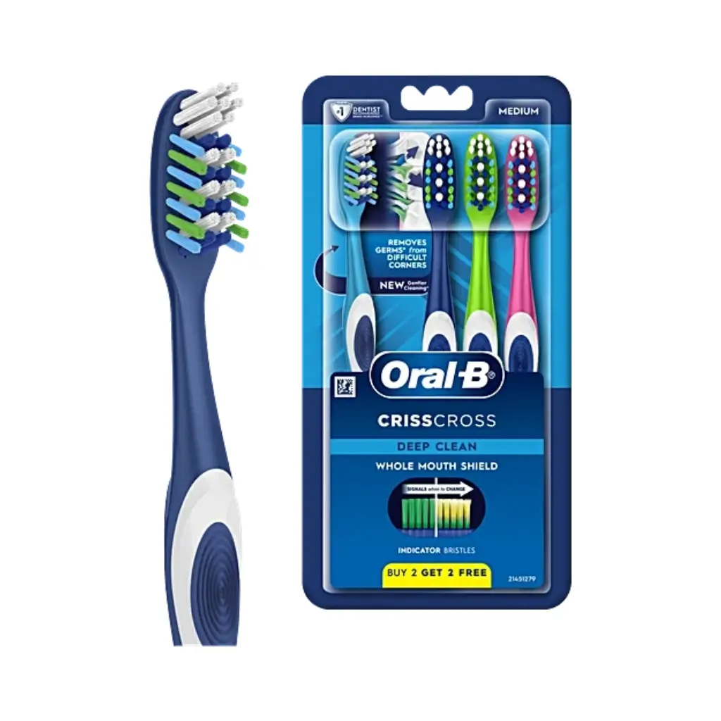 ORAL B CRISS CROSS DEEP CLEAN MEDIUM WHOLE MOUTH SHIELD TOOTHBRUSH BUY 2 GET 2