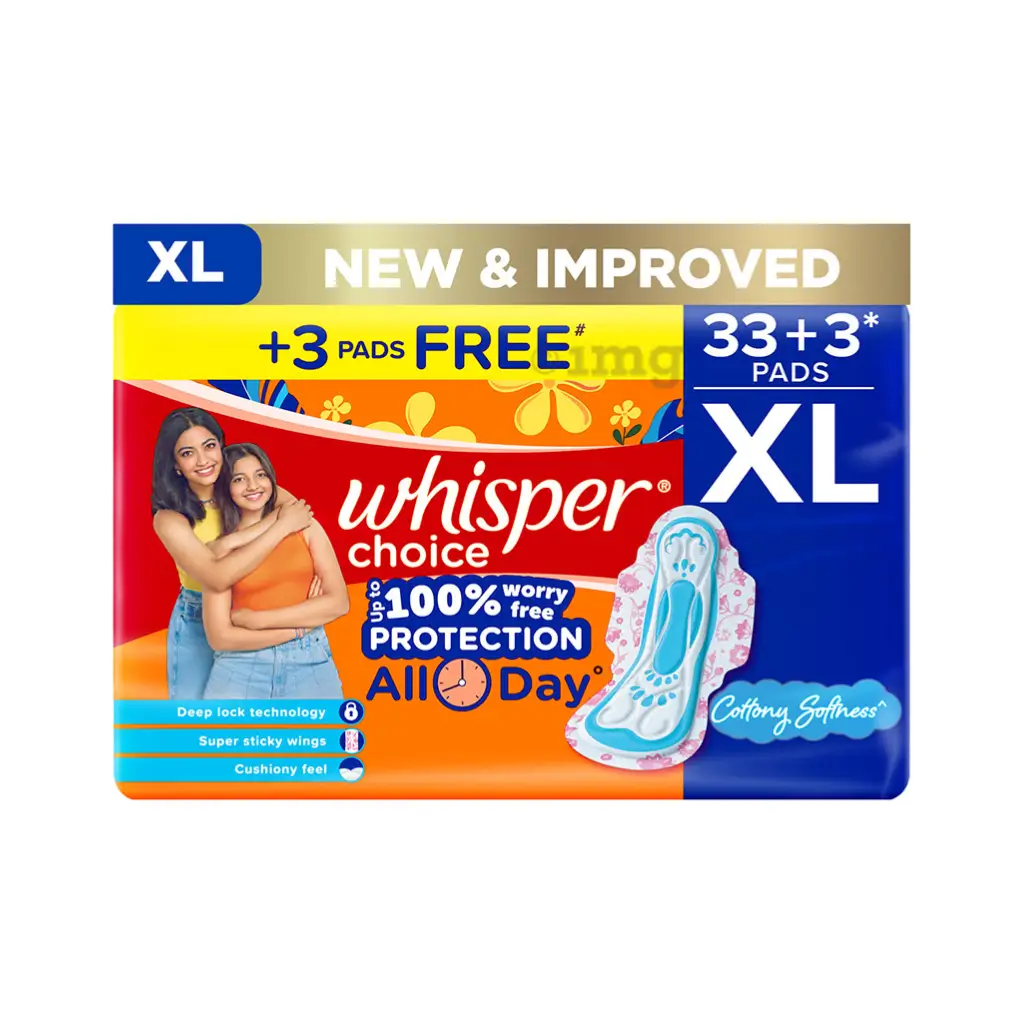 WHISPER CHOICE XL 33+3 PADS LASTS LONGERRR
