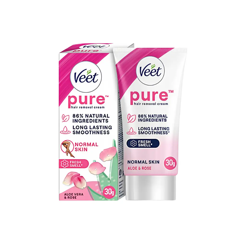 VEET PURE HAIR REMOVAL CREAM ORGANIC ALOE VERA & ROSE EXTRACTS NORMAL SKIN 30GM