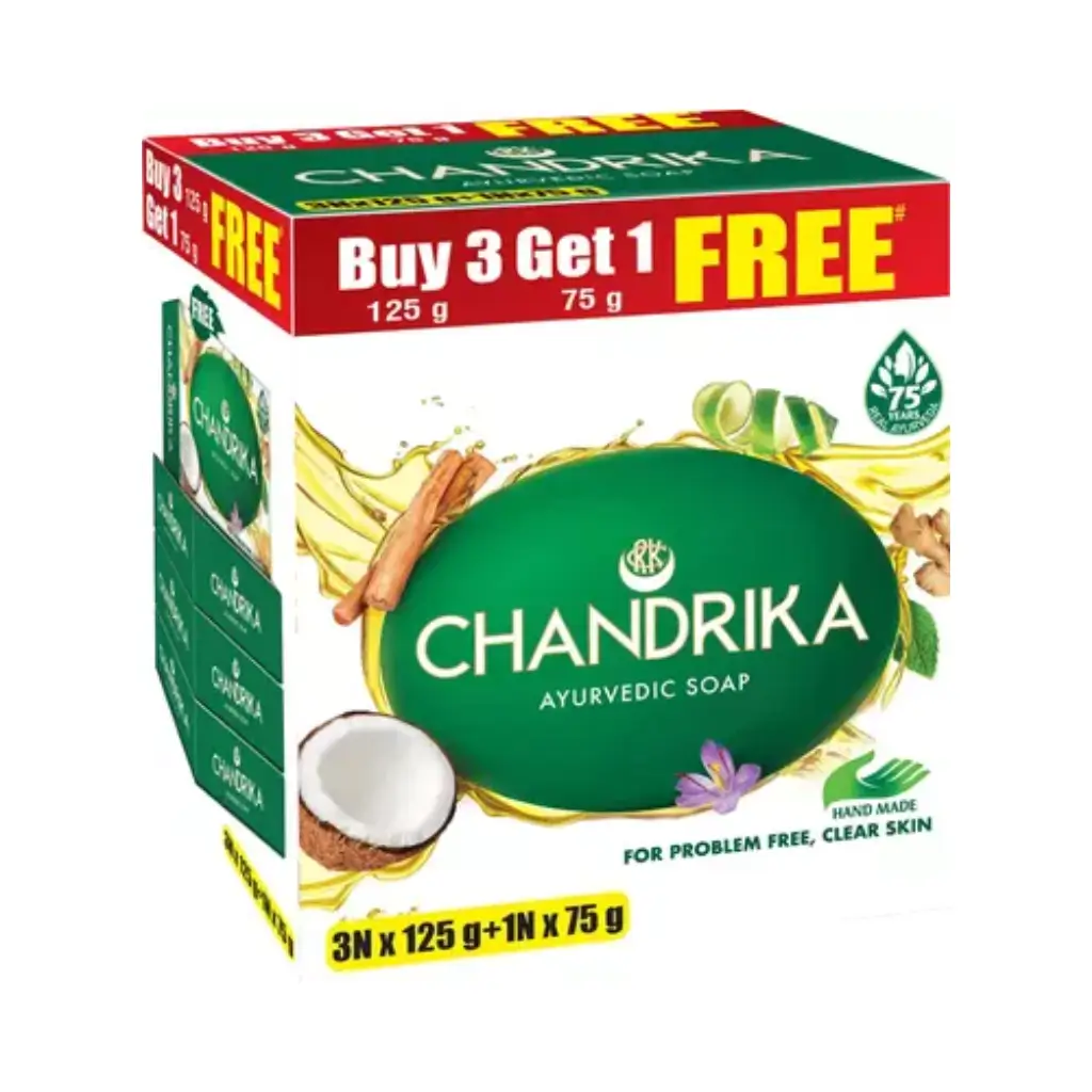 CHANDRIKA AYURVEDIC SOAP BUY 3 (125 G) GET 1(75 G) (3*125 G + 1*75 G) 450 G