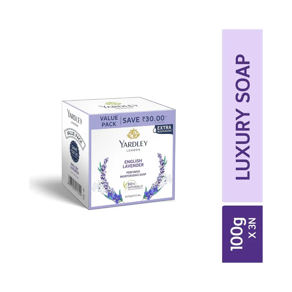 YARDLEY LONDON ENGLISH LAVENDER PERFUMED MOISTURISING SOAP BUY 2 GET 1 FREE (3*100 G) 300 G