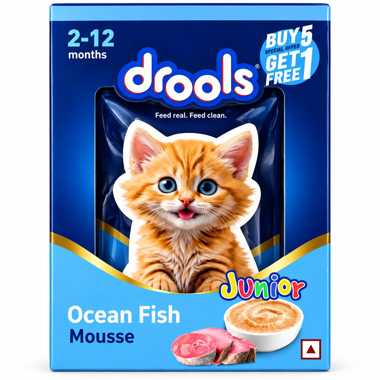 DROOLS OCEAN FISH MOUSSE 2-12 MONTHS BUY 5 GET 1 (6*80G) 480 G