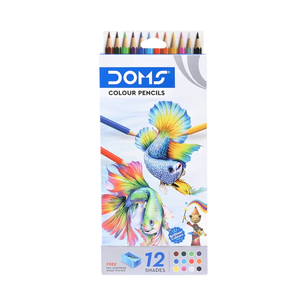 DOMS COLOUR PENCILS 12 SHADES 172 MM + 1 SHARPENER