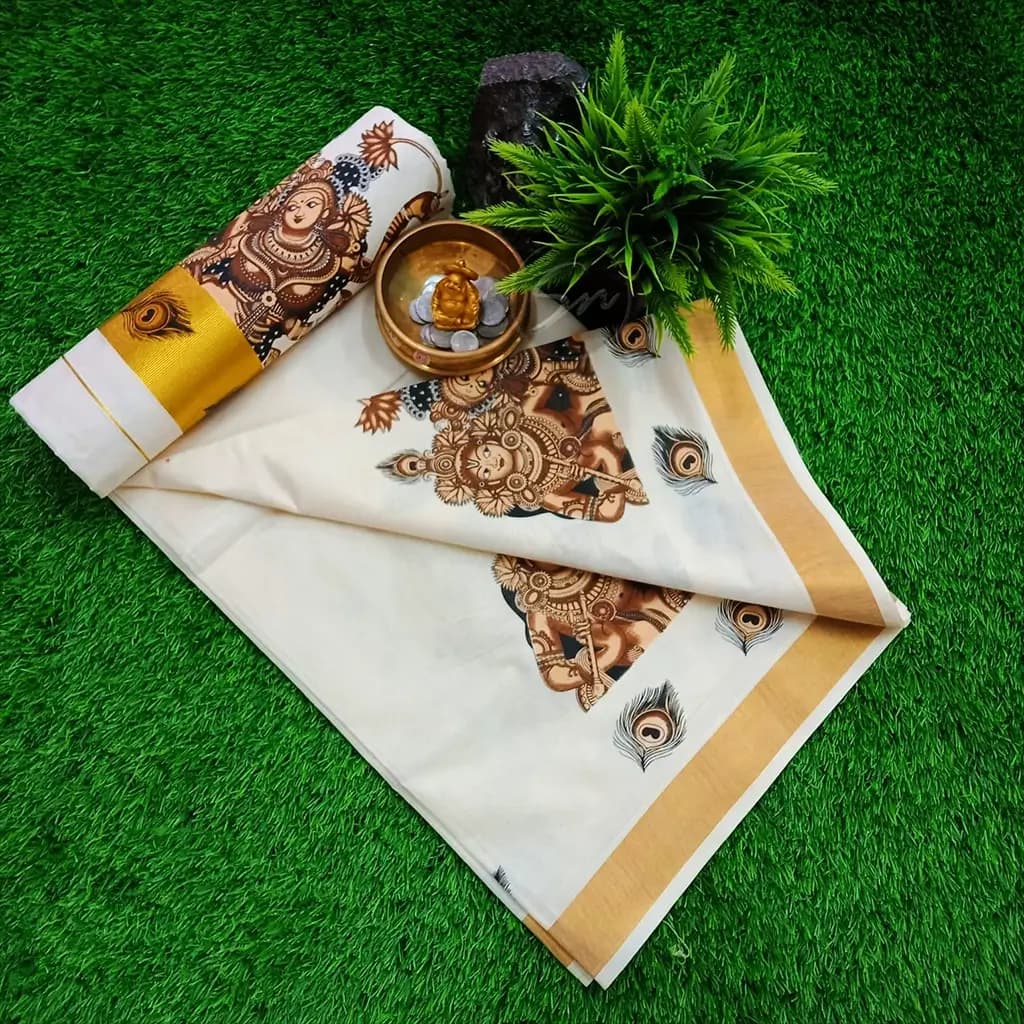 Buy COTTON SAREE WITH MURAL PRINT Online