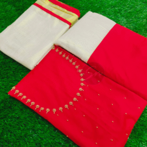 Gold/silver Tissue Dhavani set with handwork design