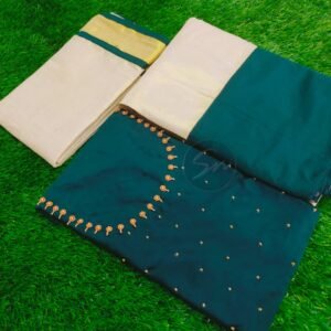 Gold/Silver Tissue Dhavani Set with Handwork Design